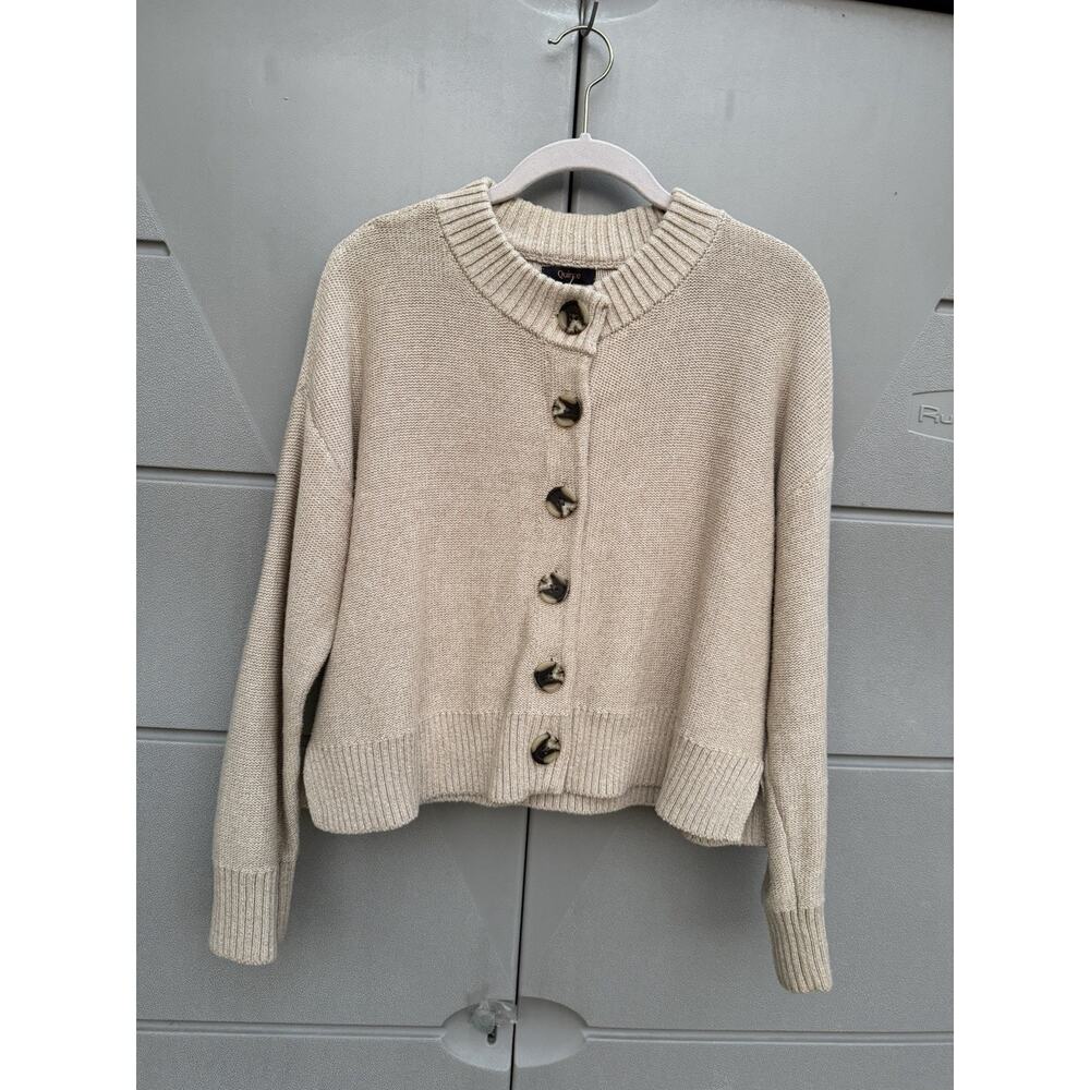 QUINCE Speckled Beige 100% ORGANIC COTTON Cropped CARDIGAN Sz S Minimalist Prepp - Picture 8 of 15